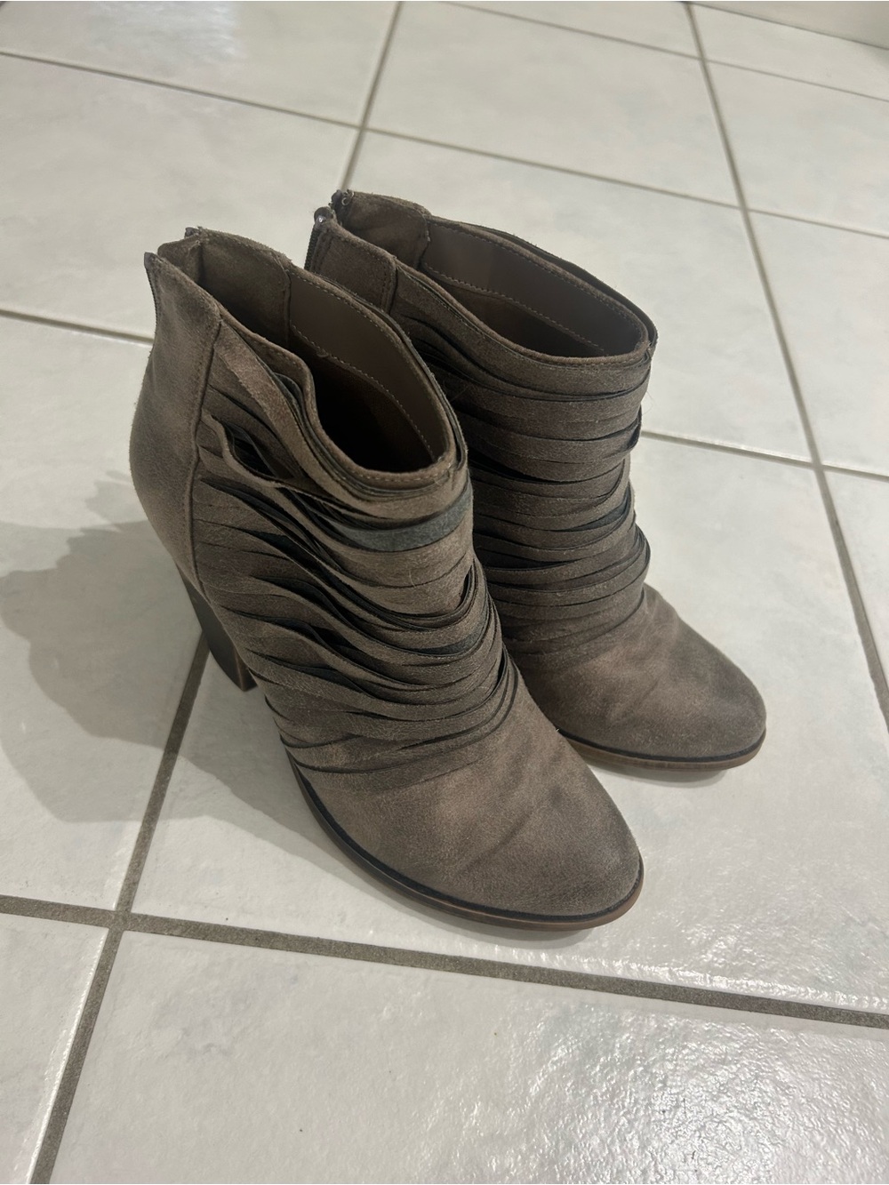 Fergalicious Taupe Ruffled Ankle Booties